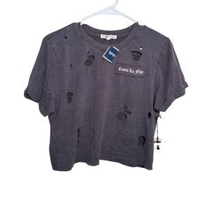 Love & Lazy Days T-Shirt Women's Small Gray Distressed Cut Short Sleeve NWT